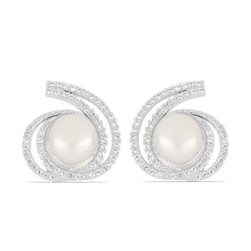 BUY 925 SILVER WHITE FRESHWATER PEARL GEMSTONE  EARRINGS